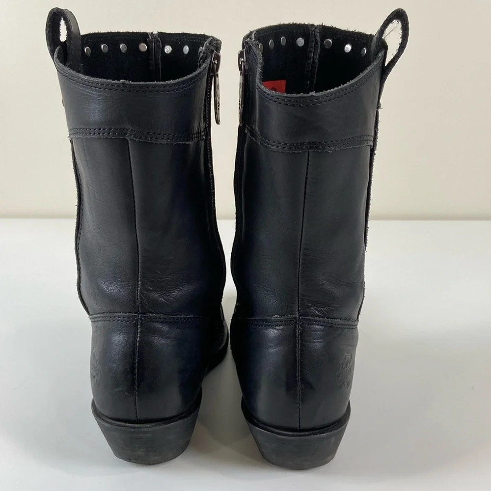 Harley Davidson Jessie black leather studded zip up boots Womens 9 - Picture 3 of 11